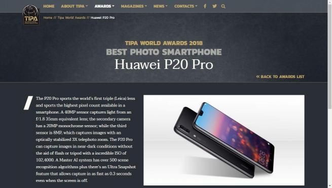 华为P20 Pro获海外大奖:2018年最佳智能手机