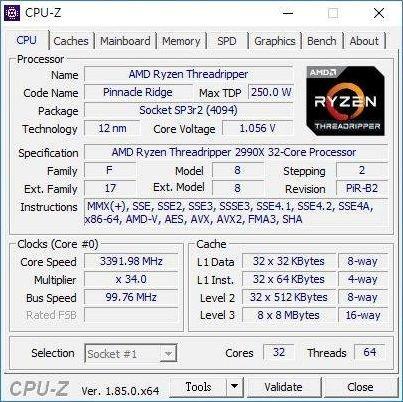 AMD线程撕裂者二代2990X现身:多达64个框框,睿频4GHz