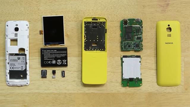 iFixit把诺基亚那台弯弯的手机8110 4G拆了,里面其实很简单