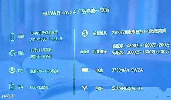 华为nova 4配置（图源）
