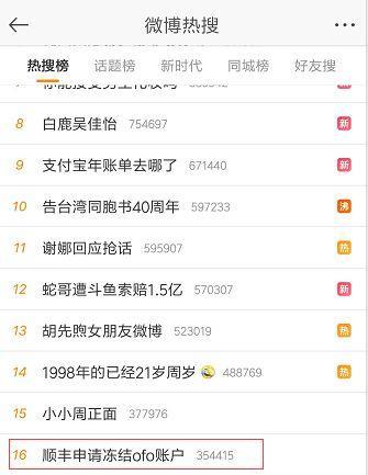 这下退押金更难了!ofo又被顺丰冻结1300多万存款
