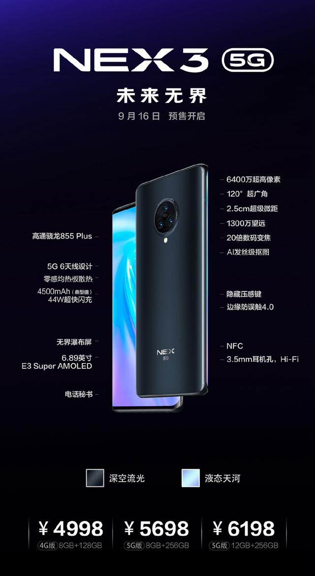 vivo NEX 3 5G手机正式发布:99.6%超高屏占比、6天线设计,售价5698元起